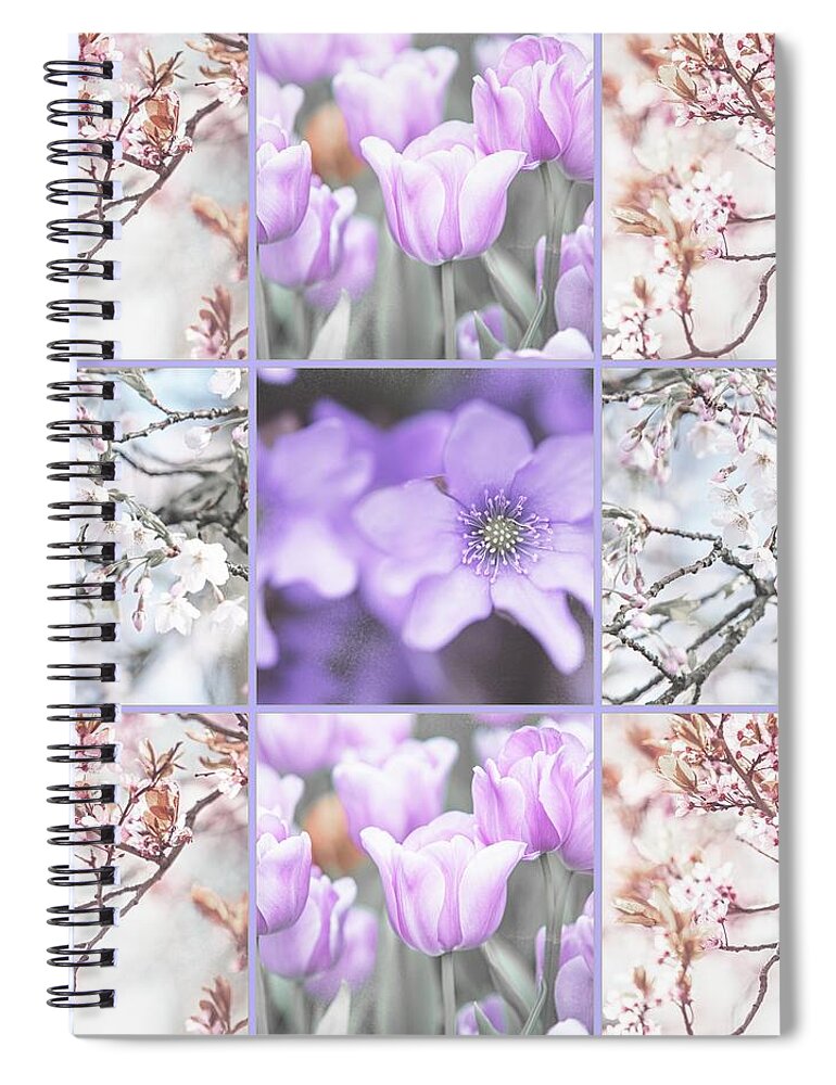 Jenny Rainbow Fine Art Photography Spiral Notebook featuring the photograph Spring Flower Collage. Shabby Chic Collection by Jenny Rainbow