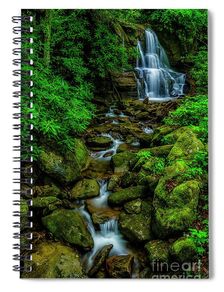 Waterfall Spiral Notebook featuring the photograph Spring Green Waterfall and Rhododendron by Thomas R Fletcher