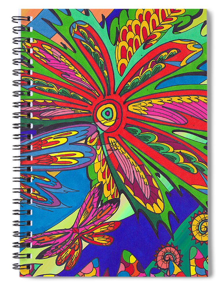 Butterfly Spiral Notebook featuring the drawing Spring in my head by Elaine Berger
