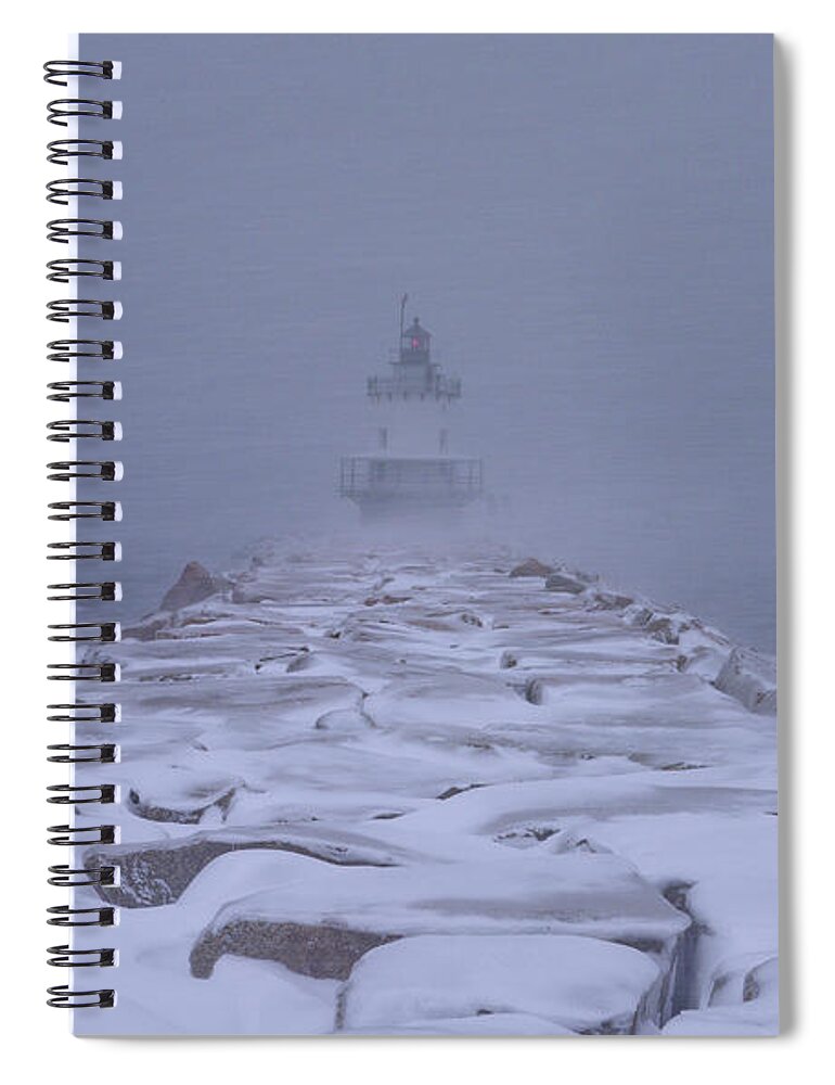 Spring Point Ledge Lighthouse Spiral Notebook featuring the photograph Spring Point Light Christmas Day by Hershey Art Images