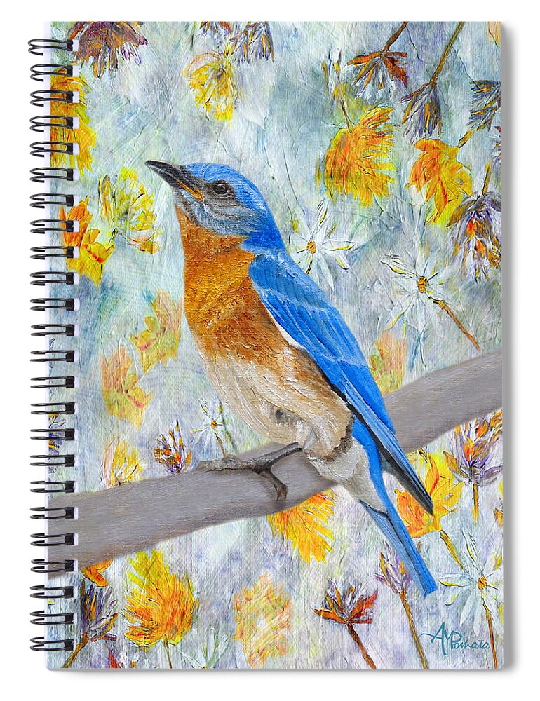 Bluebird Spiral Notebook featuring the painting Springtime Eastern Bluebird by Angeles M Pomata