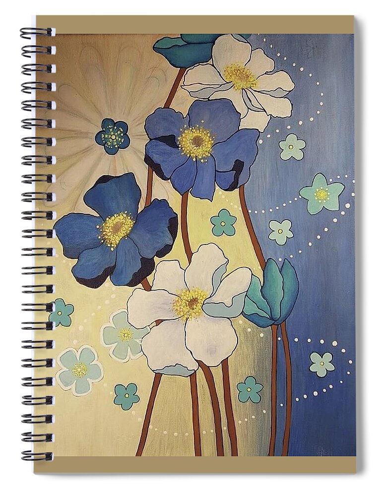 #flowers #artwithflowers #acrylicart #artforsale #acrylicartforsale #paintingsforsale Spiral Notebook featuring the painting Springtime Flowers by Cynthia Silverman