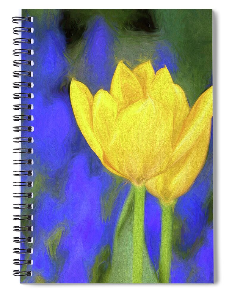 Tulips Spiral Notebook featuring the mixed media Springtime Yellow Tulips Painterly by Carol Leigh
