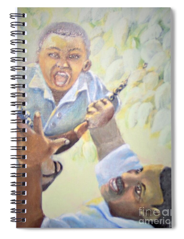 African-american Spiral Notebook featuring the painting Squeals of Joy by Saundra Johnson