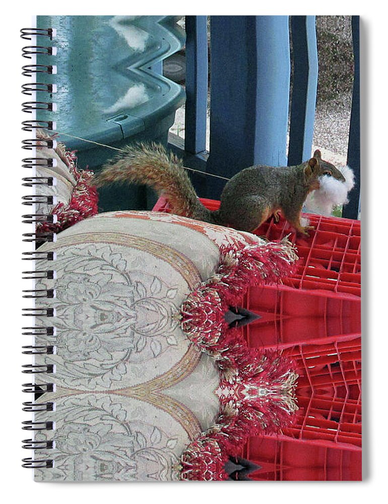 Squirrels Spiral Notebook featuring the digital art Squirrel Stealing Stuffing for a Nest by Julia L Wright
