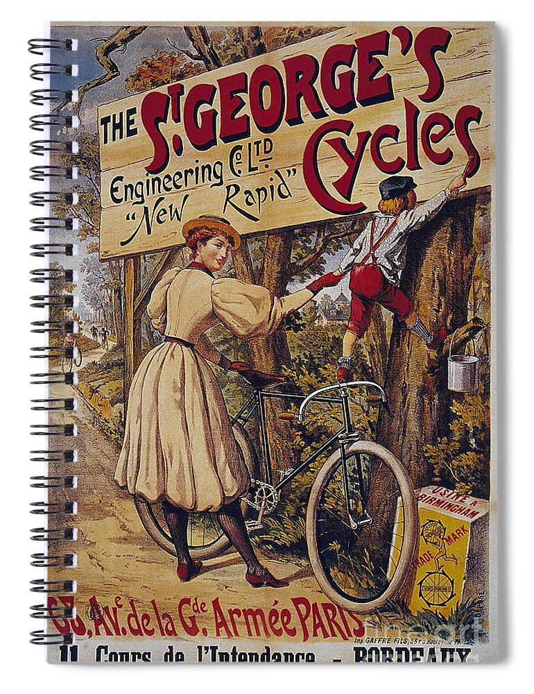 St Georges Cycles Spiral Notebook featuring the painting St Georges Cycles vintage cycle poster by Vintage Collectables