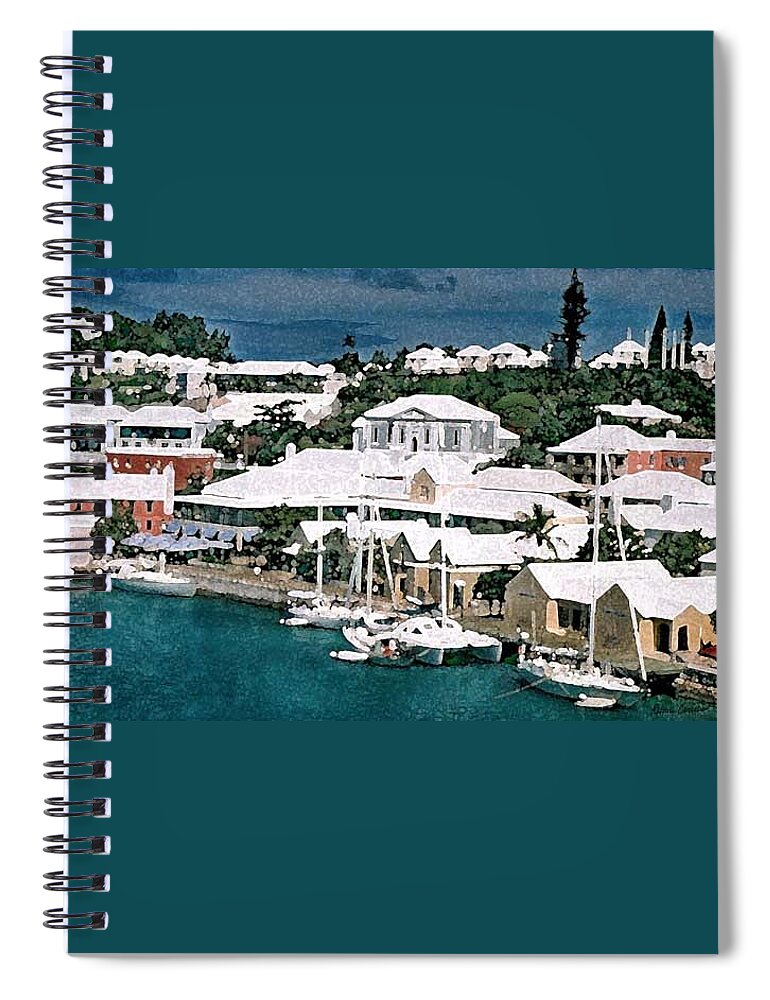 Bermuda Spiral Notebook featuring the digital art St George's Waterfront by Donna Corless