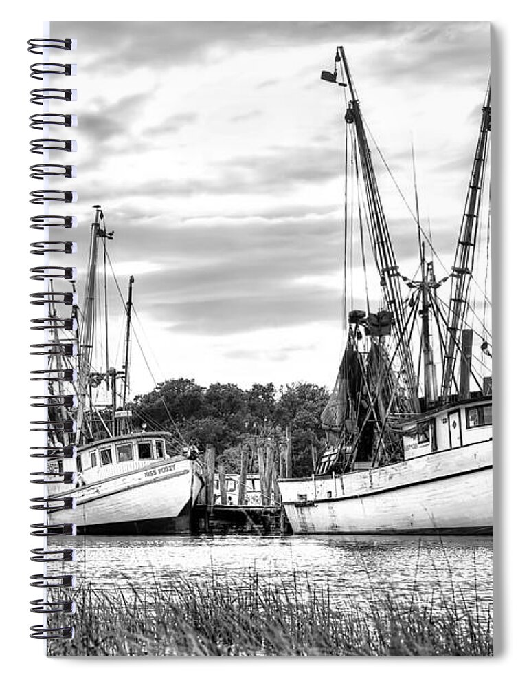 Shrimping Spiral Notebook featuring the photograph St. Helena Shrimp Boats by Scott Hansen