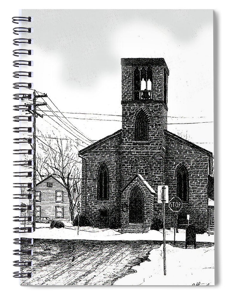 Church Spiral Notebook featuring the drawing St. John's Church by Arthur Barnes