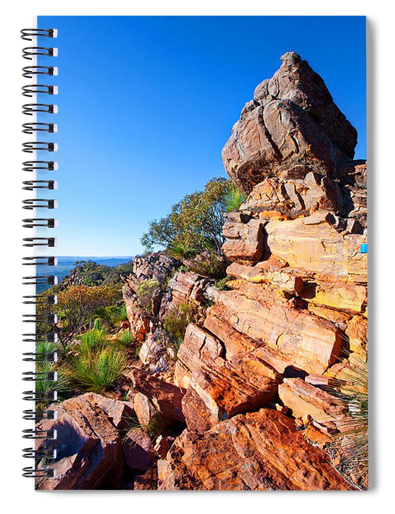 St Mary Peak Wilpena Pound Flinders Ranges Outback South Australia Australian Landscape Landscapes Rocky Outcrop Early Morning Spiral Notebook featuring the photograph St Mary Peak Wilpena Pound by Bill Robinson