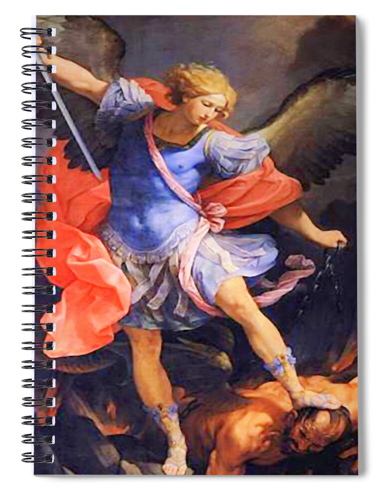 St Michael Spiral Notebook featuring the mixed media St Michael the Archangel Saint 101 by Guido Reni