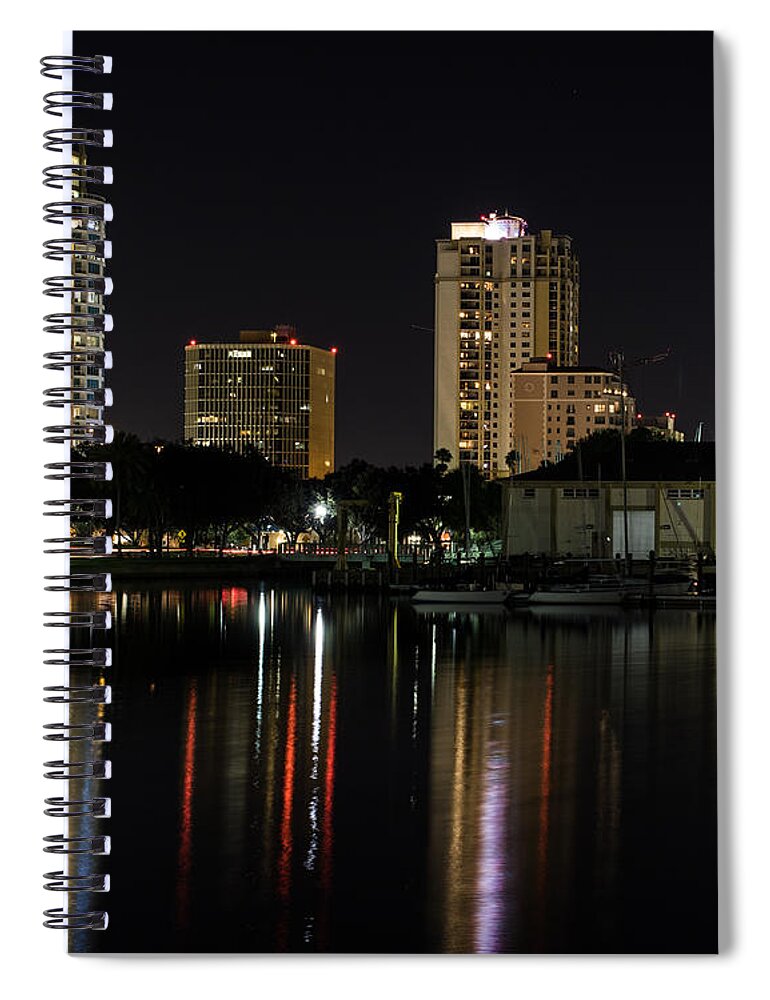 Art Spiral Notebook featuring the photograph St. Pete at Night by Phil Spitze