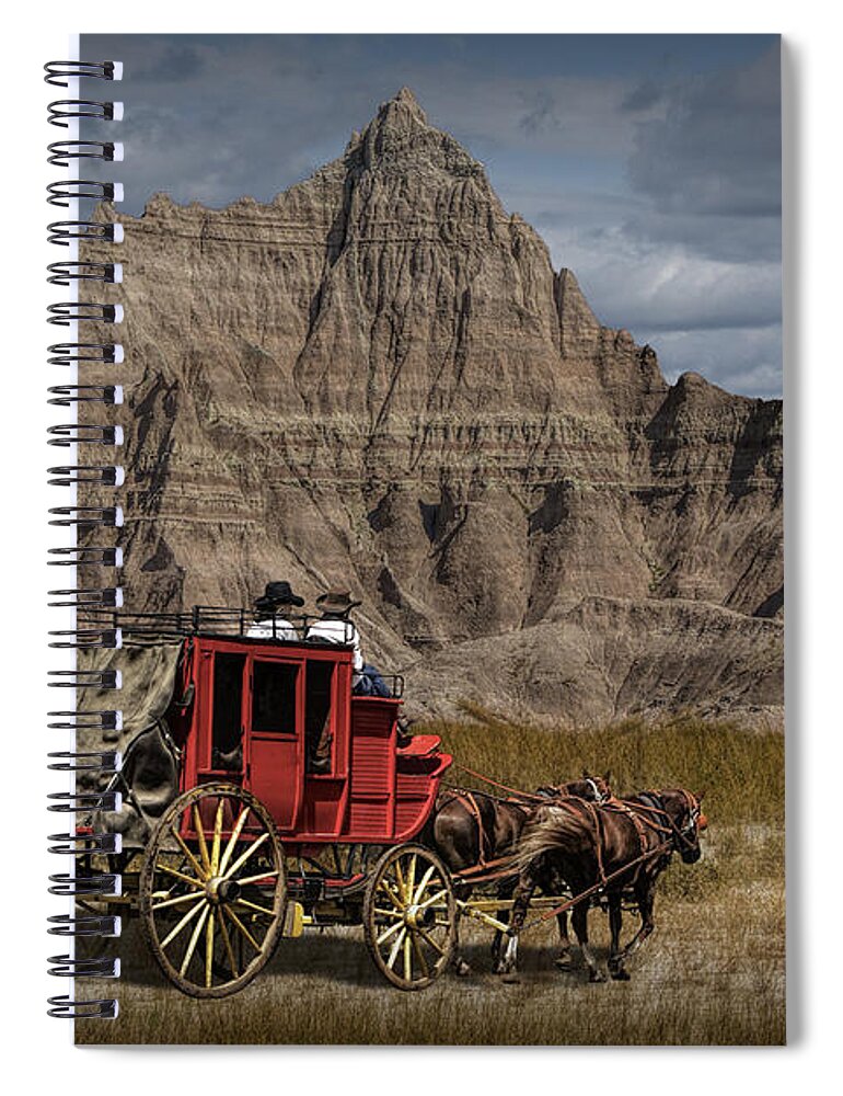 Mail Spiral Notebook featuring the photograph Stage Coach in the Badlands by Randall Nyhof