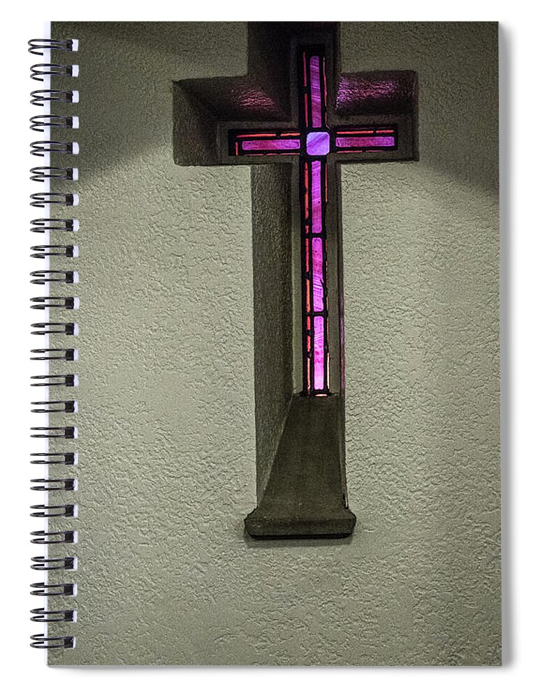 Frederick Spiral Notebook featuring the photograph Stained Glass Cross by Thomas Marchessault