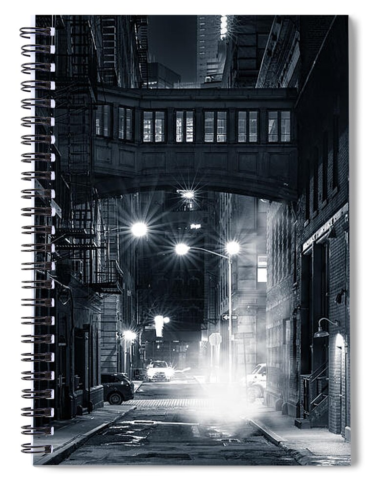 Alley Spiral Notebook featuring the photograph Staple street skybridge by night by Mihai Andritoiu