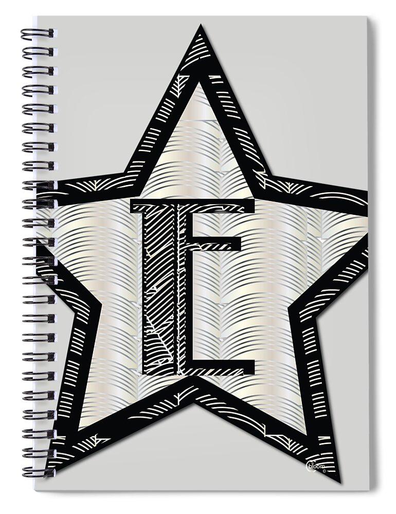 Art Deco Spiral Notebook featuring the digital art STAR of the SHOW art deco style letter E	 by Cecely Bloom