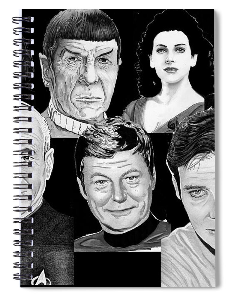 Star Spiral Notebook featuring the drawing Star Trek Crew by Bill Richards