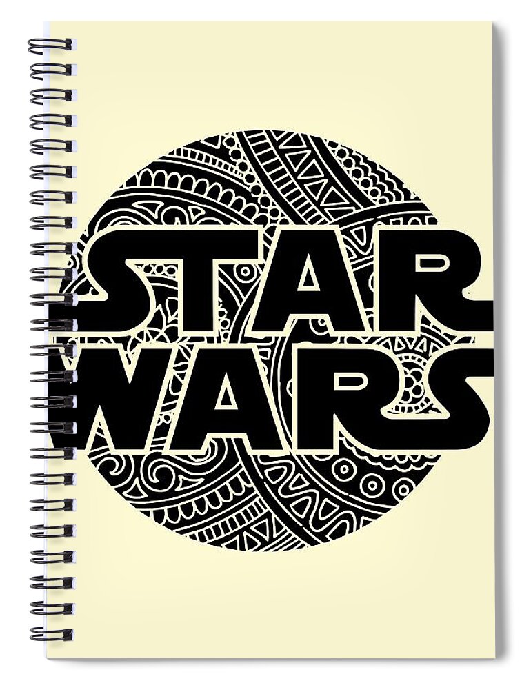 Star Wars Spiral Notebook featuring the mixed media Star Wars Art - Logo - Black by Studio Grafiikka