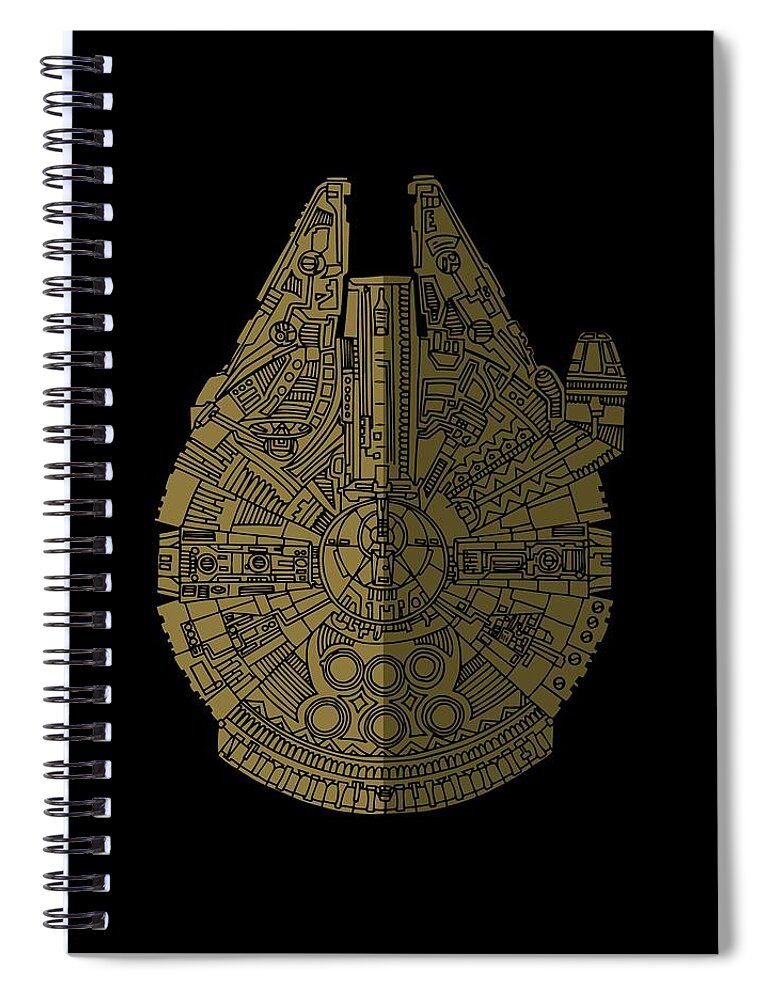 Millennium Spiral Notebook featuring the mixed media Star Wars Art - Millennium Falcon - Black, Brown by Studio Grafiikka