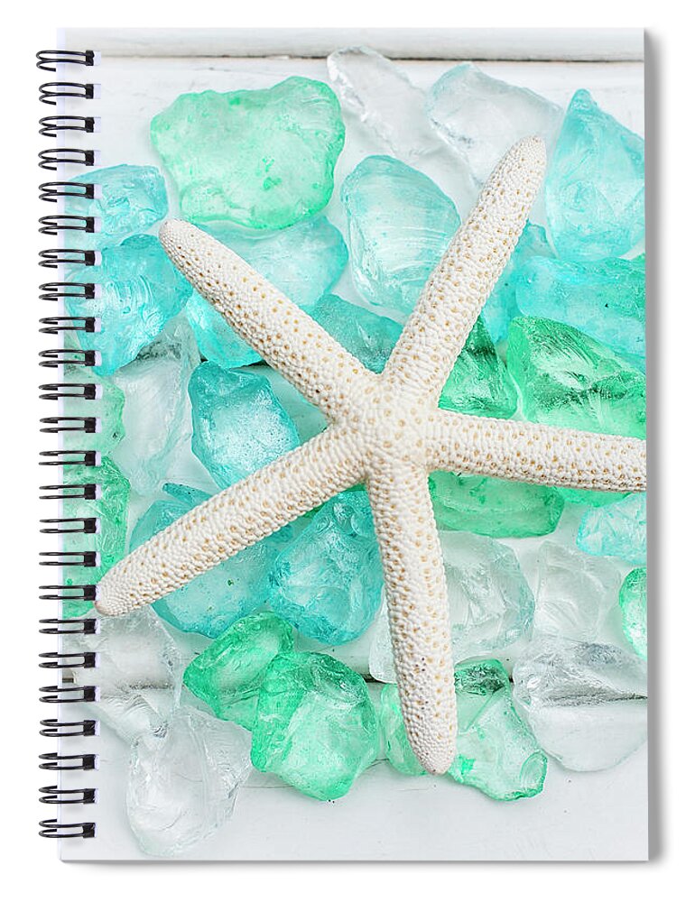 Terry Deluco Spiral Notebook featuring the photograph Starfish and Sea Glass by Terry DeLuco