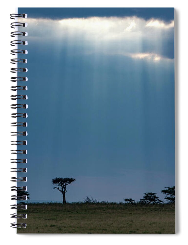 Landscape Spiral Notebook featuring the photograph Masai Mara Sunrays by Aidan Moran