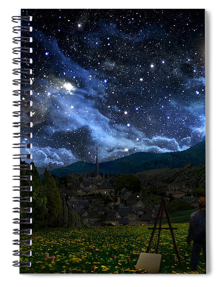  Van Gogh Spiral Notebook featuring the digital art Starry Night by Alex Ruiz