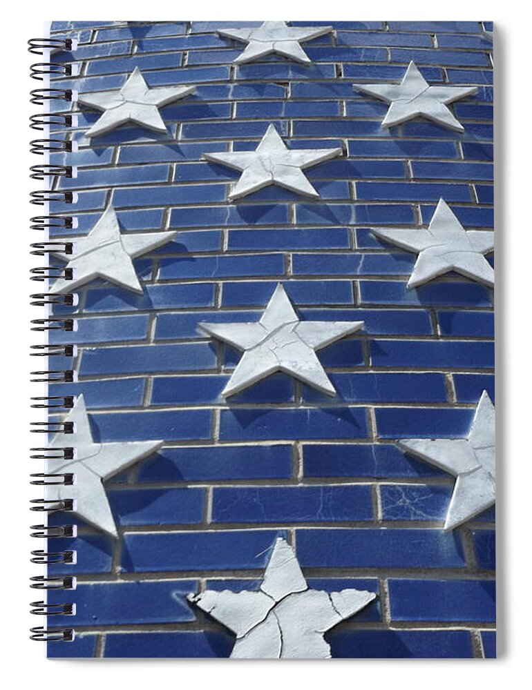 Flag Spiral Notebook featuring the photograph Stars on Blue Brick by Erick Schmidt