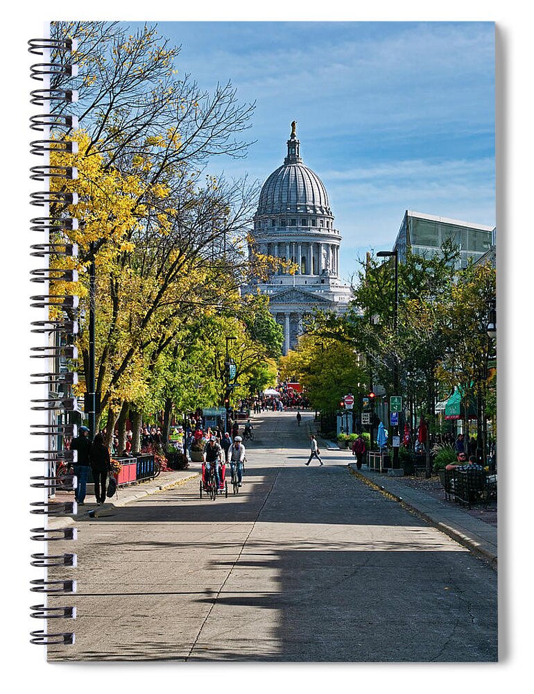 State Street Spiral Notebook featuring the photograph State Street - Madison - Wisconsin by Steven Ralser