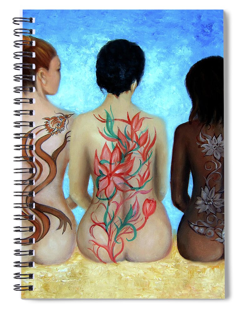 Tattooed Women Nudes Spiral Notebook featuring the painting Tattooed Stately Curves by Leonardo Ruggieri