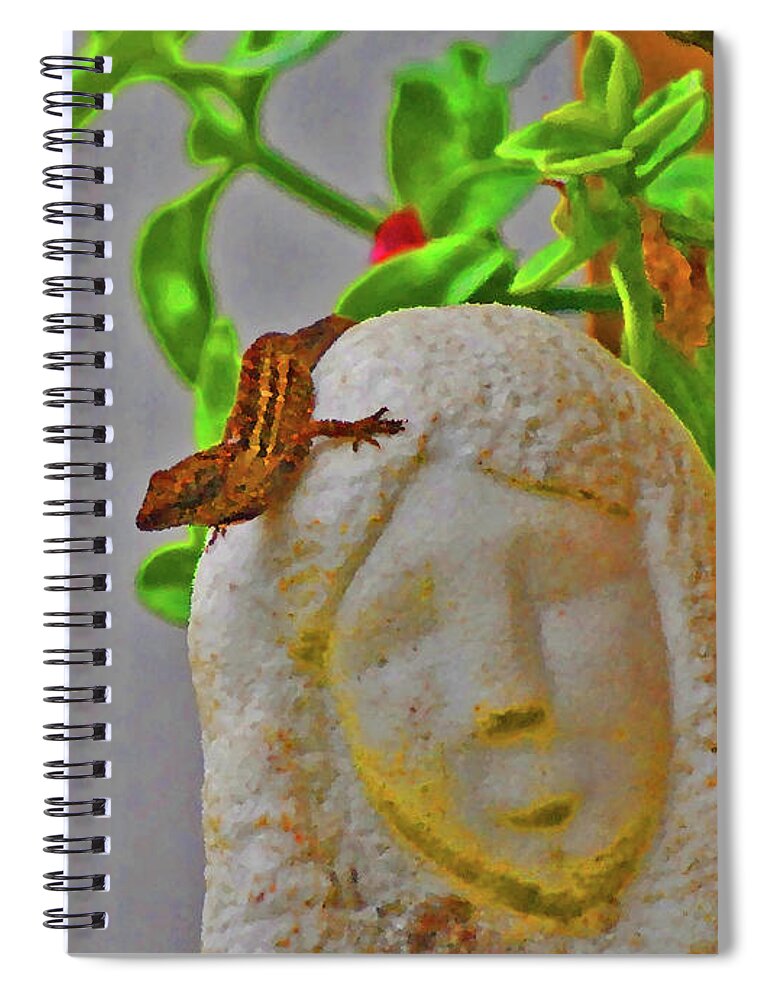  Spiral Notebook featuring the photograph Statue Lizard by Art Mantia