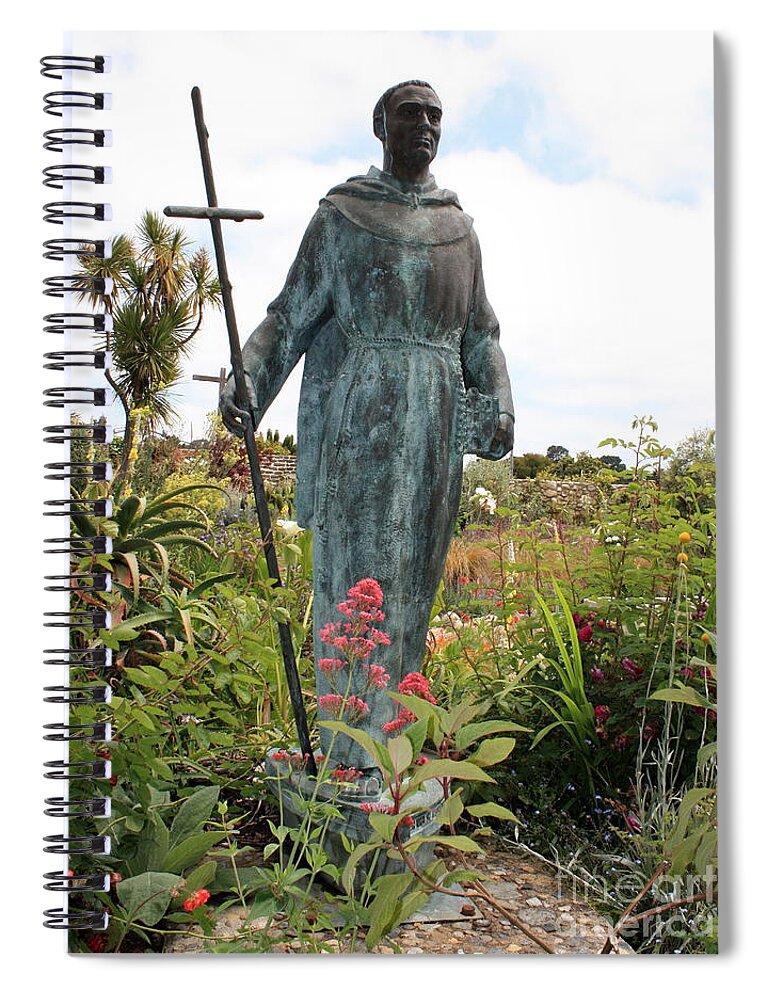 Father Serra Spiral Notebook featuring the photograph Statue of Father Serra at Carmel Mission by Carol Groenen