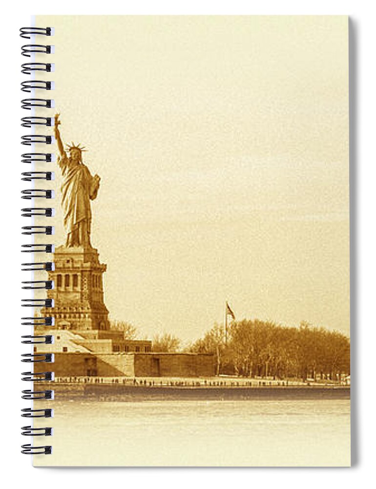 United Spiral Notebook featuring the photograph Statue of Liberty Old Yellow by Pelo Blanco Photo