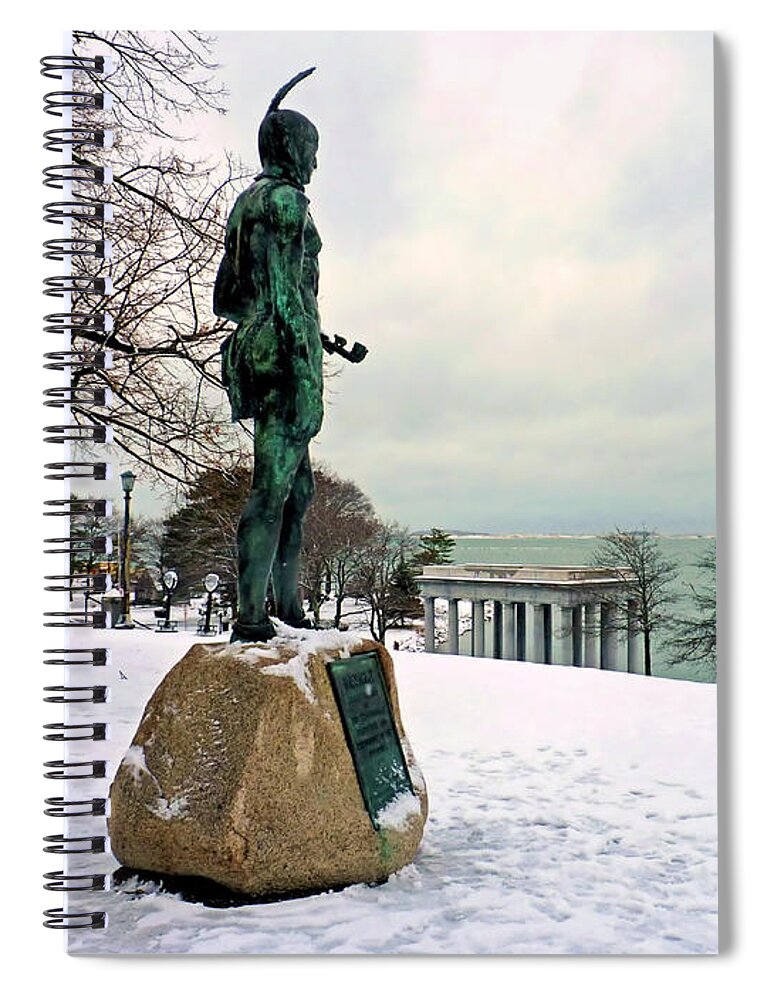 Massasoit Spiral Notebook featuring the photograph Statue of Massasoit in Winter by Janice Drew