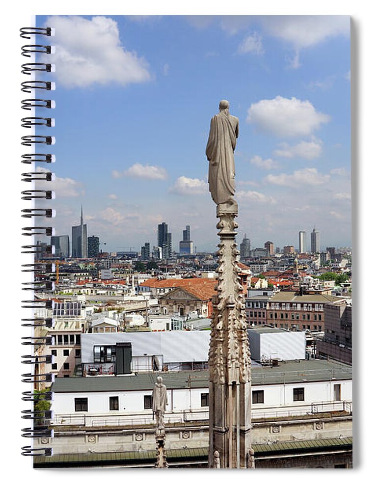 Milan Italy Spiral Notebook featuring the photograph Statue Overlooking Milan 7740 by Jack Schultz