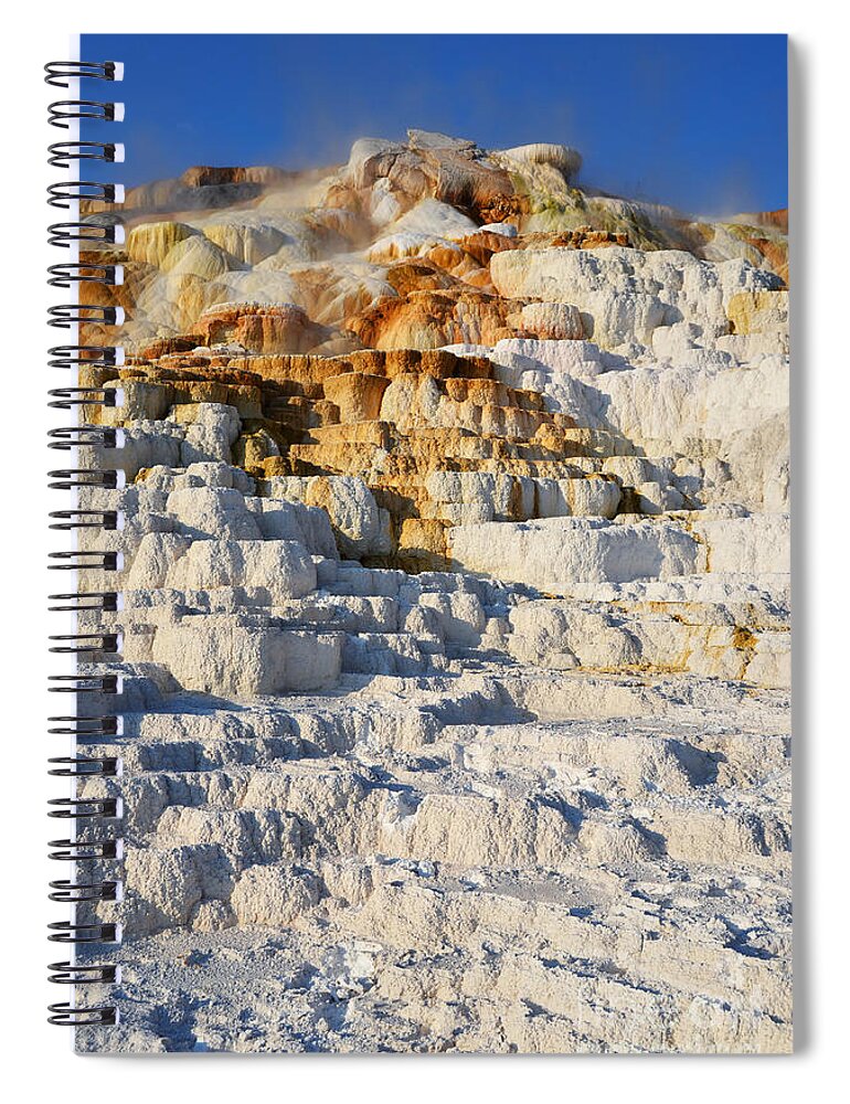 Yellowstone Spiral Notebook featuring the photograph Steam Topped Travertine Hot Spring Terraces Mammoth Hot Springs Yellowstone National Park by Shawn O'Brien