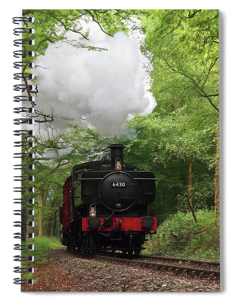Old Steam Train Spiral Notebook featuring the photograph Steam Train Approaching in The Forest by Gill Billington