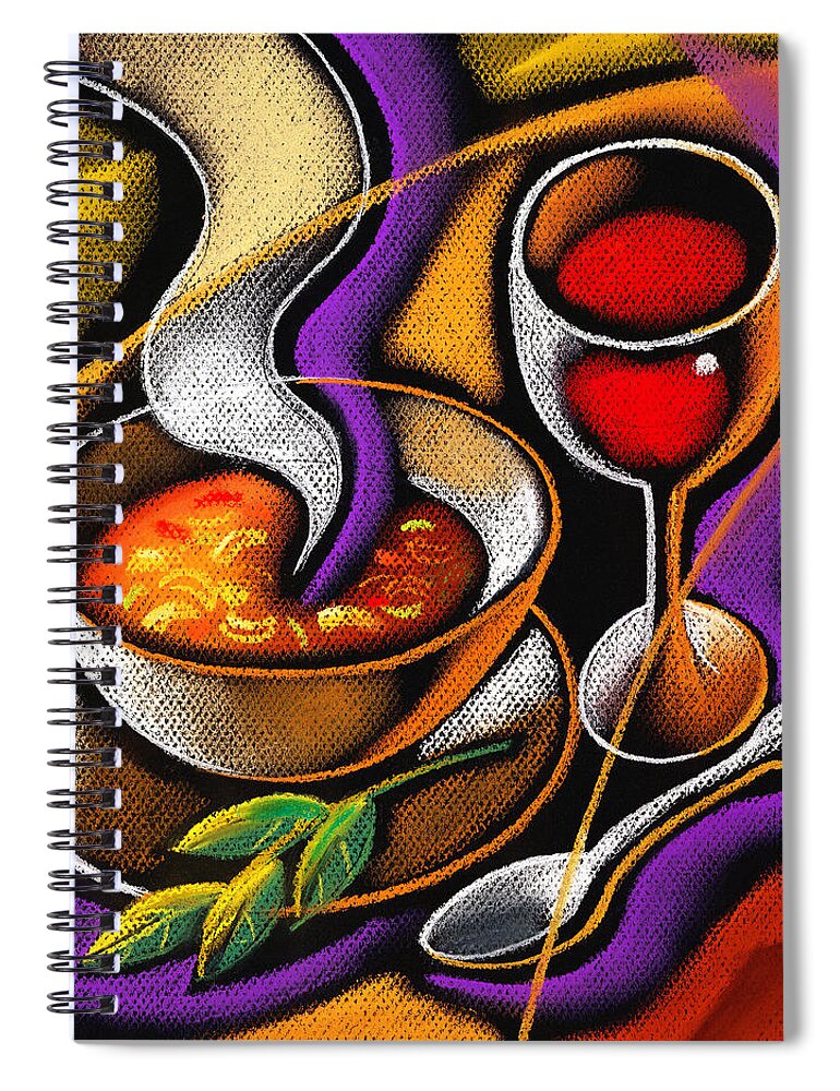  Appetite Appetizing Artwork Benefit Bowl Broth Consumption Container Cookware Crockery Cutlery Delicious Delight Devouring Diet Dieter Dieting Dining Dinner Dinnerware Dish Dishware Drawing Eating Flatware Food Gracious Graphic Graphic Art Graphic Gratifying Health Healthy Hot Hunger Hungry Lettuce Lifestyle Lunch Luncheon Lunchtime Meal Nourishment Nutrition Salad Soup Spoon Steaming Supper Table Setting Tableware Tasty Vegetable Wholesome Wholesomeness Yummy Decorative Painting Abstract Art Spiral Notebook featuring the painting Steaming Supper by Leon Zernitsky