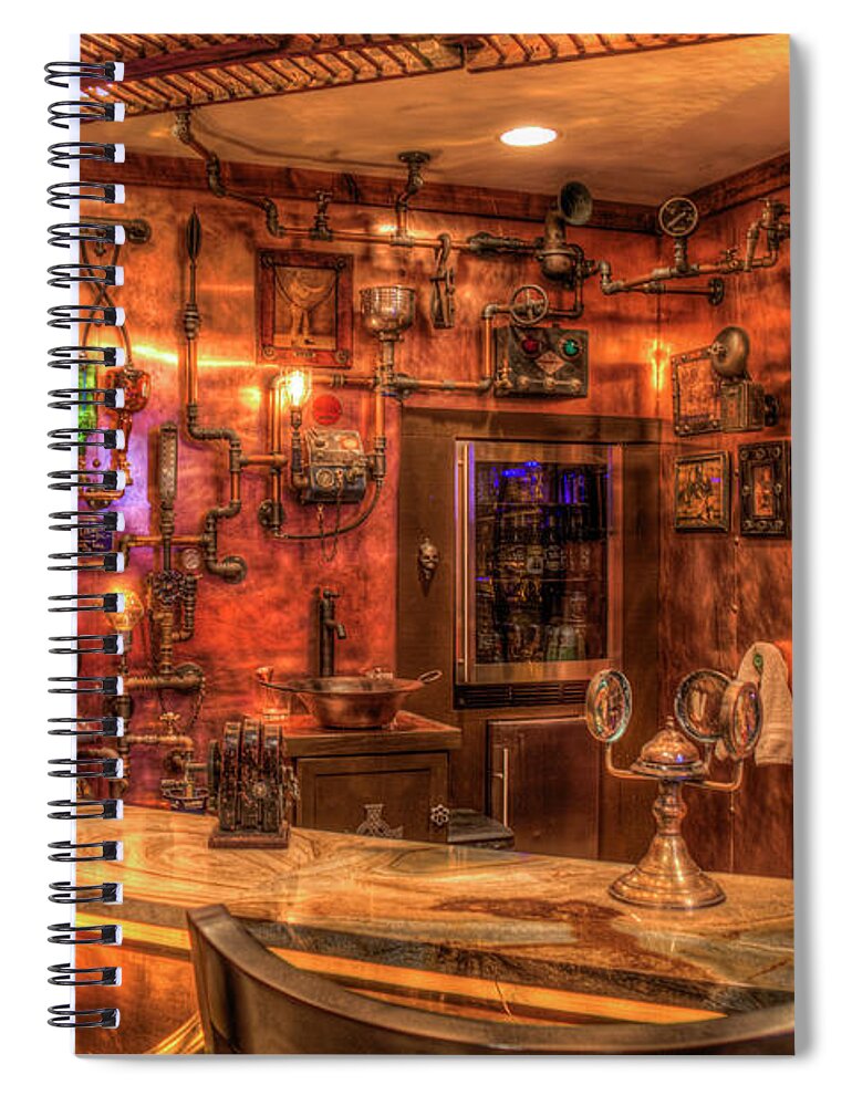 Reid Callaway Steampunk Speakeasy Spiral Notebook featuring the photograph Steampunk Design ManCave Bar Art by Reid Callaway
