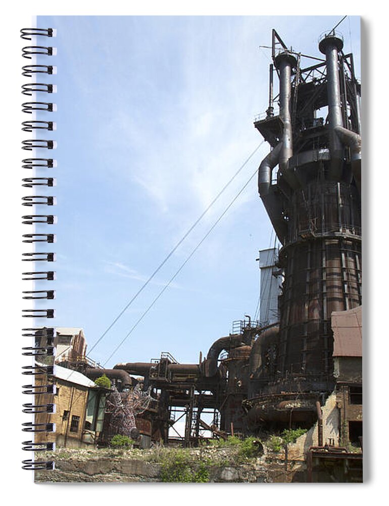 Steel Spiral Notebook featuring the photograph Steel industry blast furnace by Karen Foley