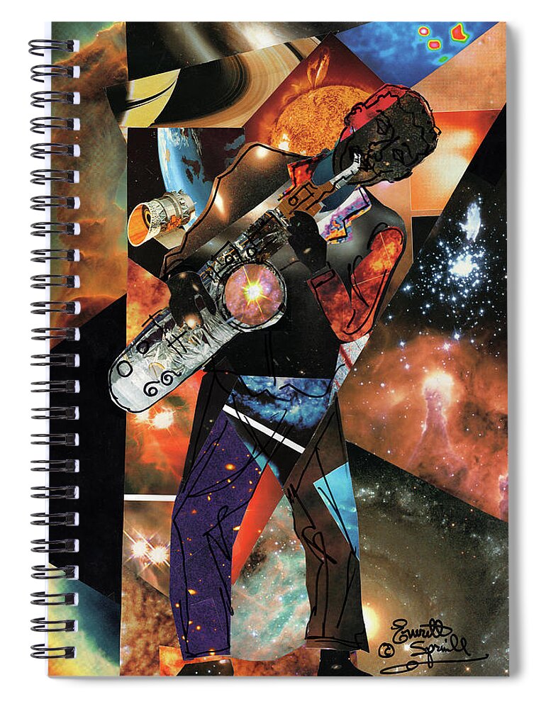 Everett Spruill Spiral Notebook featuring the mixed media Stellar Saxophonist by Everett Spruill