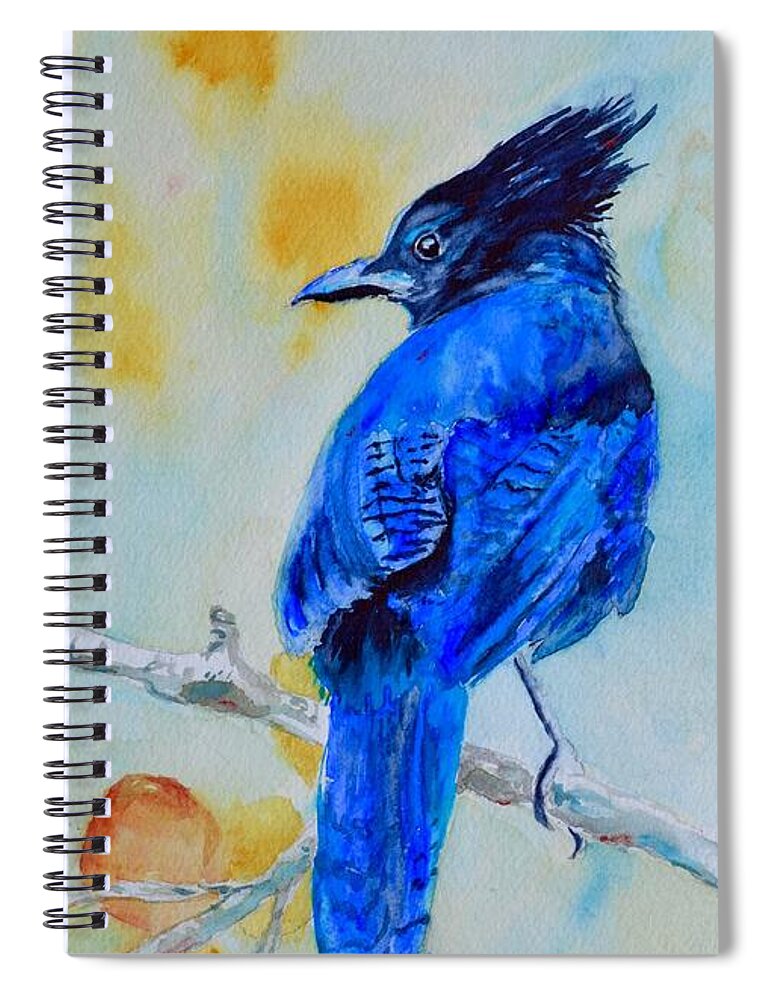 Jay Spiral Notebook featuring the painting Steller's Jay On Aspen by Beverley Harper Tinsley