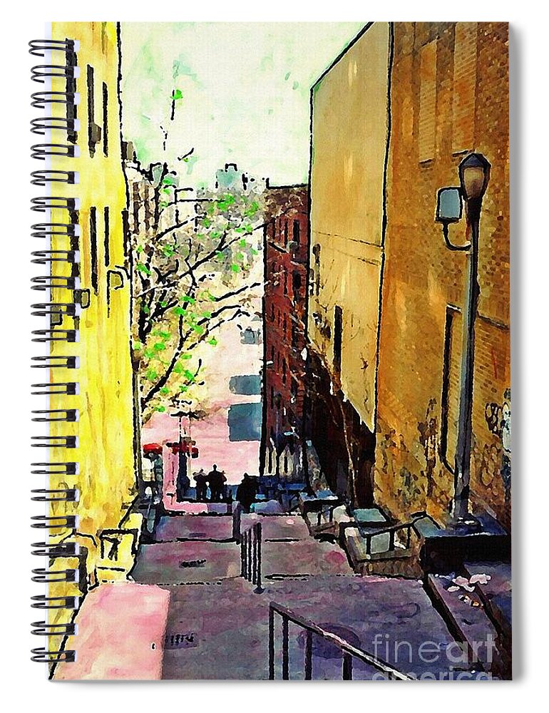 Step Spiral Notebook featuring the mixed media Steps at 187 Street by Sarah Loft