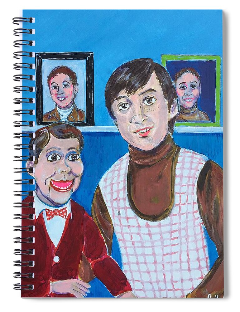 Ventriloquist Dummy Jerry Mahoney Paul Winchell 1950's 1970's Turtleneck Stevie Small Ventriloquism Creepy School Pictures Spiral Notebook featuring the painting Stevie and Jerry by Jonathan Morrill