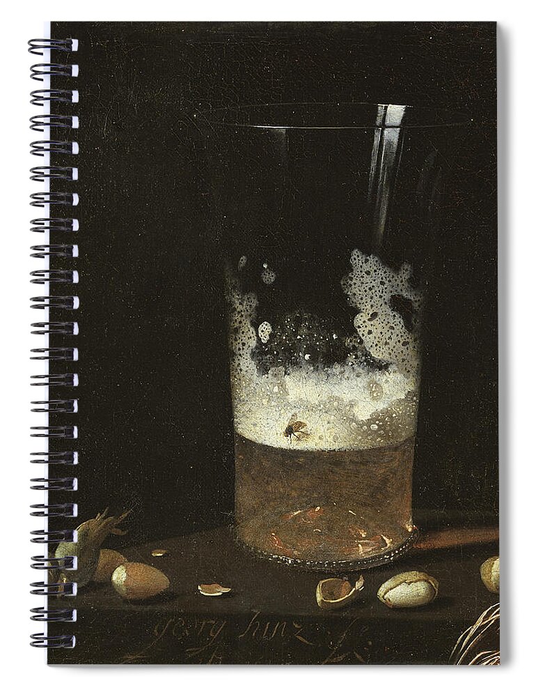 Johann Georg Hainz Spiral Notebook featuring the painting Still Life with a Glass of Beer and Nuts by Johann Georg Hainz