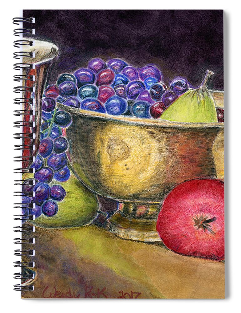 Still Life Spiral Notebook featuring the mixed media Still Life with Goblet by Wendy Keeney-Kennicutt