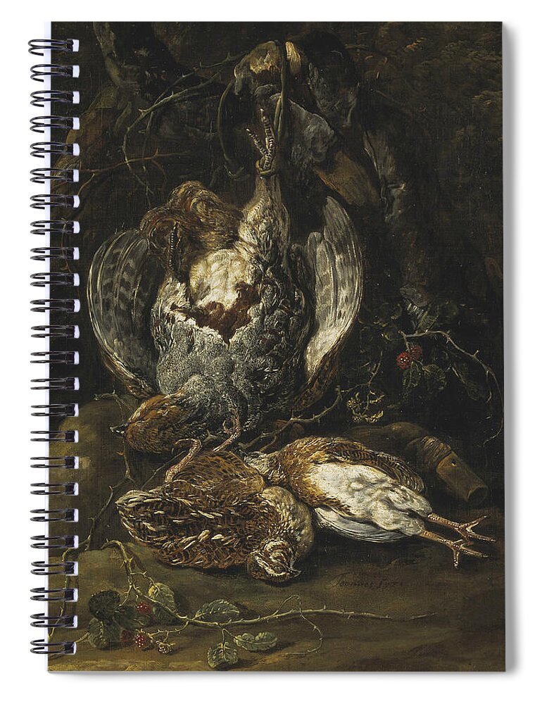 17th Century Art Spiral Notebook featuring the painting Still Life with Quails and a Partridge by Jan Fyt