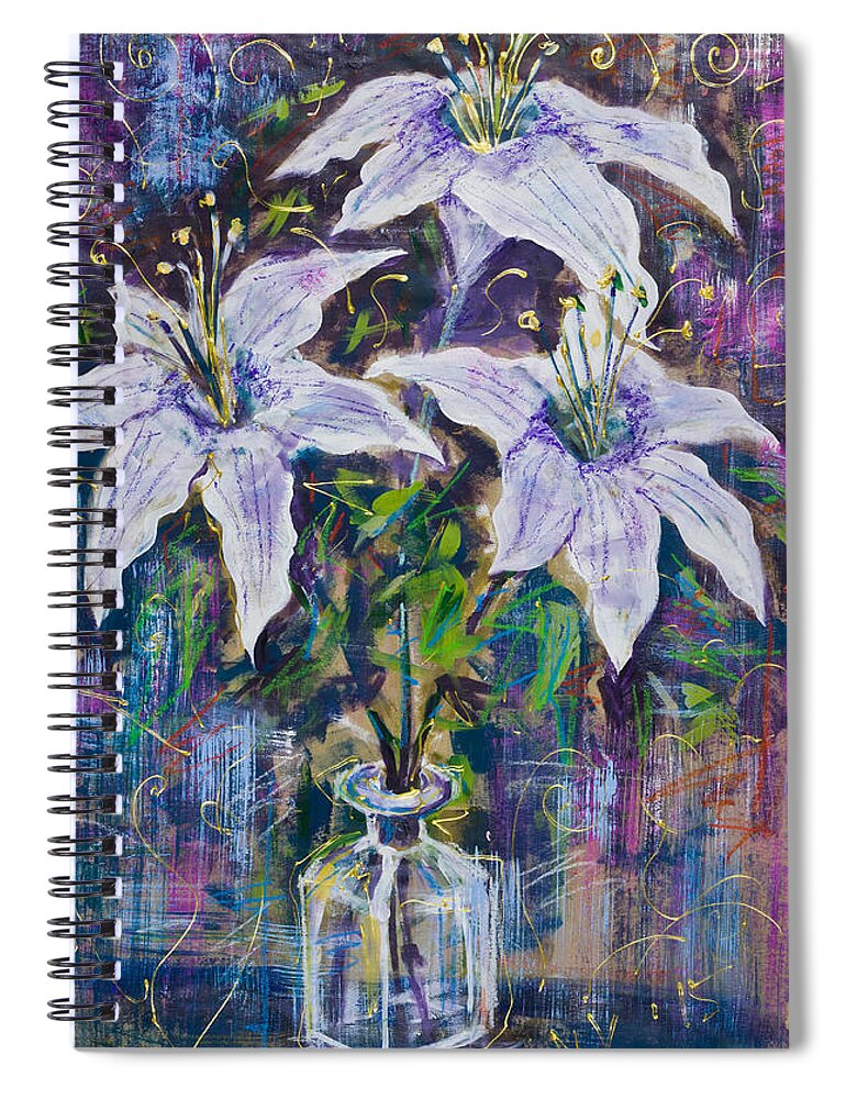 Still Life Spiral Notebook featuring the painting Still life with white lilies by Maxim Komissarchik