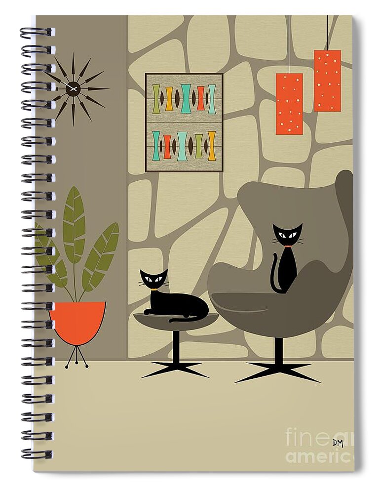 Mid Century Modern Spiral Notebook featuring the digital art Stone Wall by Donna Mibus