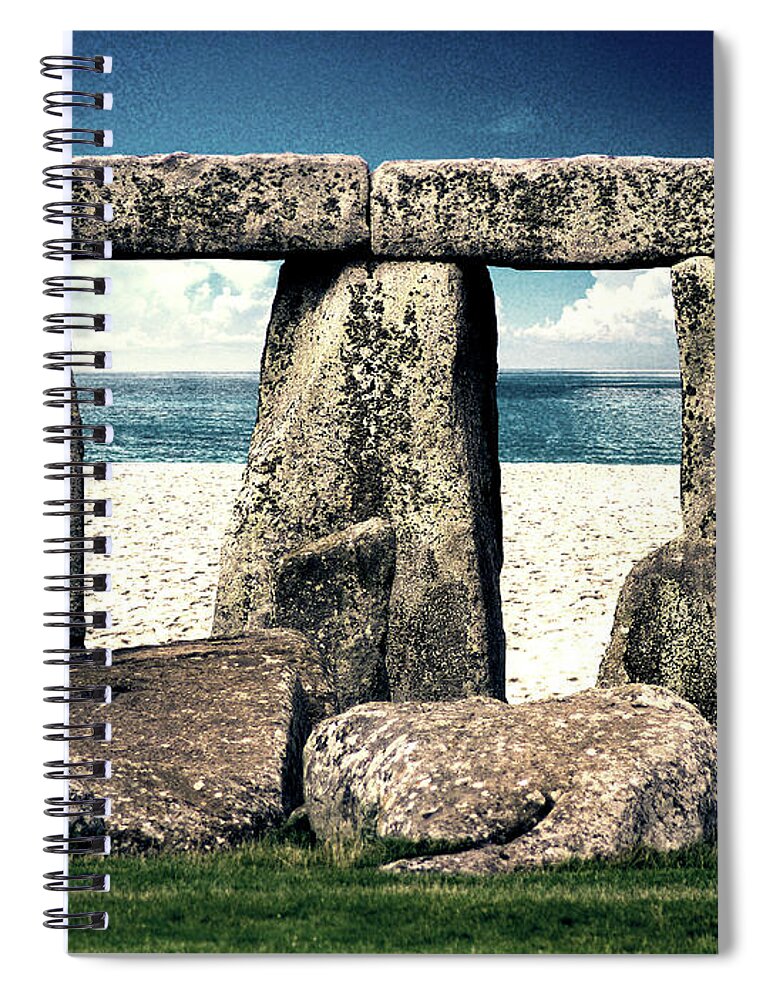 Stonehenge Spiral Notebook featuring the digital art Stonehenge On The Beach by Phil Perkins