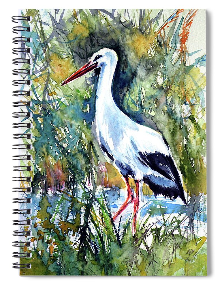 Stork Spiral Notebook featuring the painting Stork by Kovacs Anna Brigitta